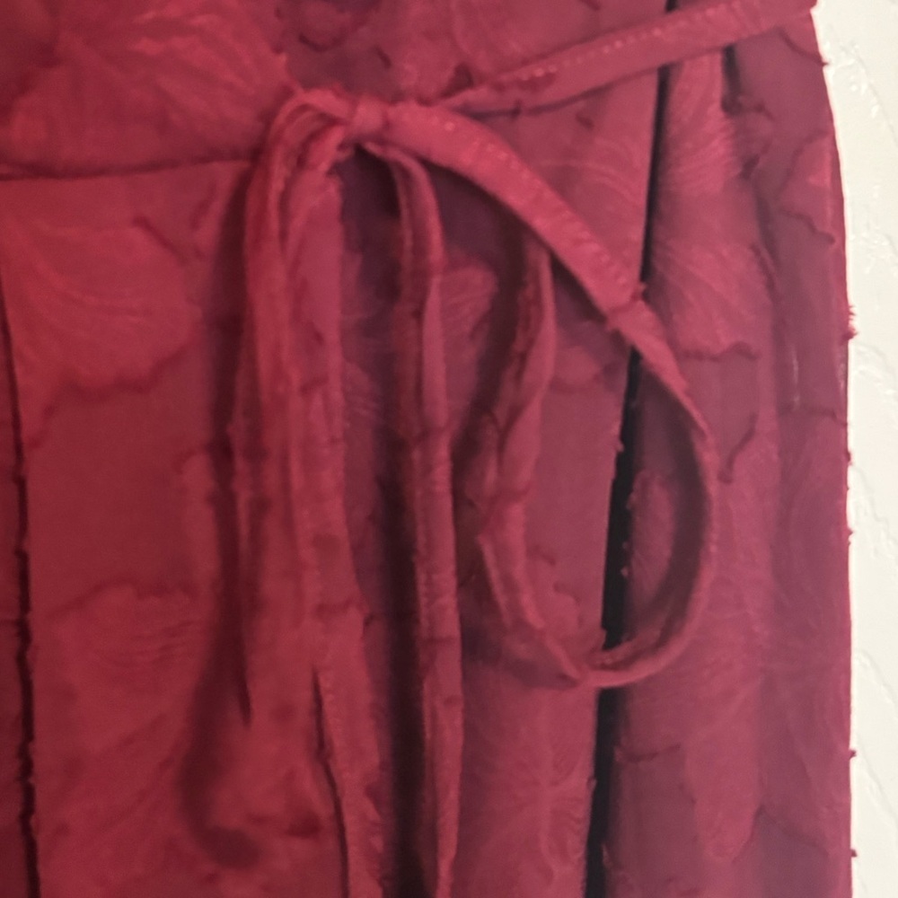 Lulus Burgundy Floral Jacquard Wrap Maxi Dress wedding guest prom - Picture 6 of 8